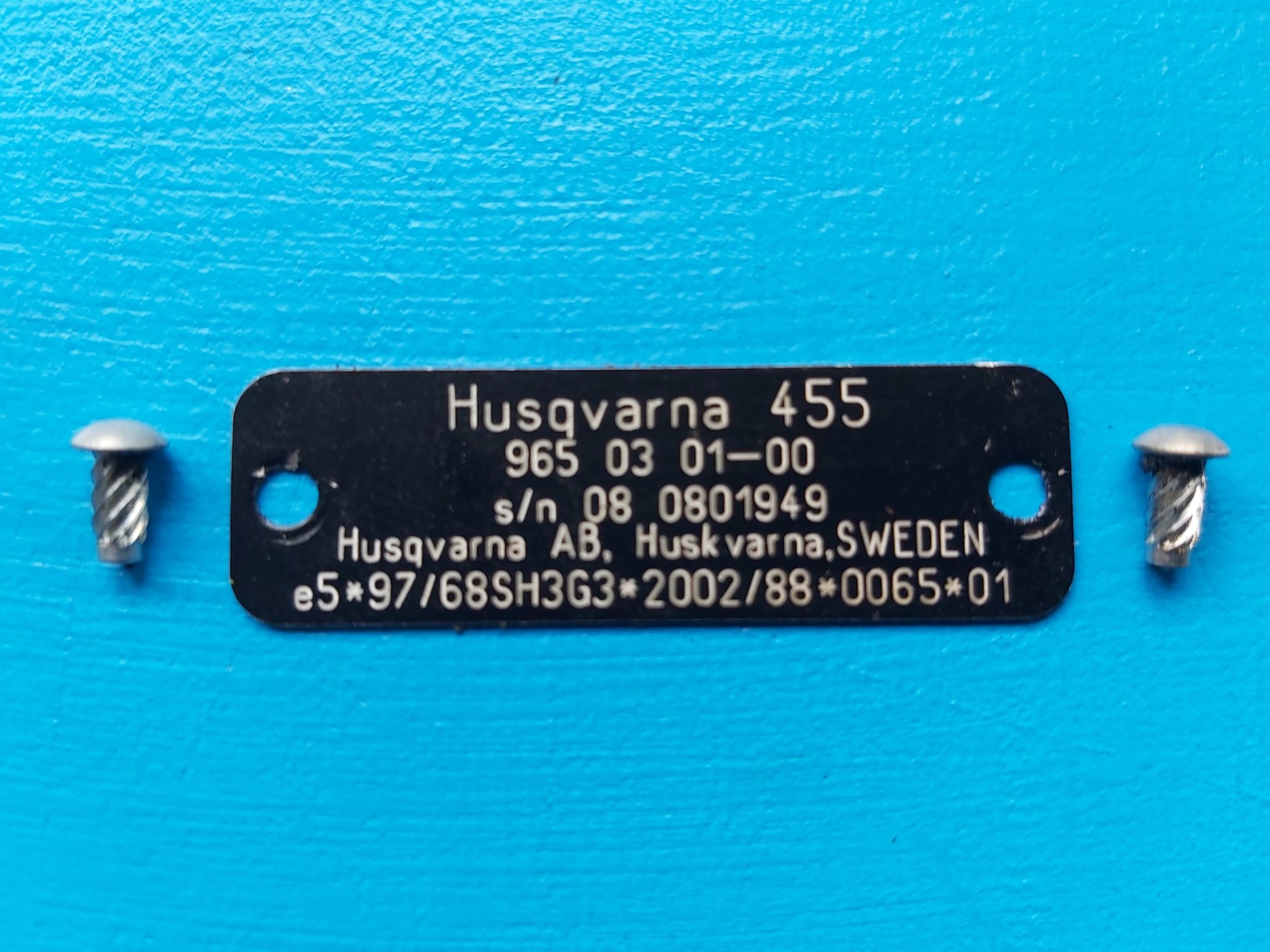 Husqvarna 455 Rancher ID Plate. Chainsaw Parts World